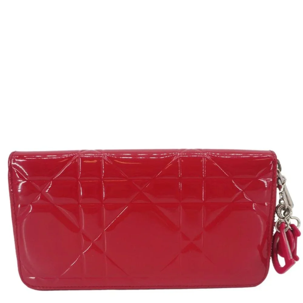 Christian Dior Lady Dior Patent Leather Zippy Wallet Red